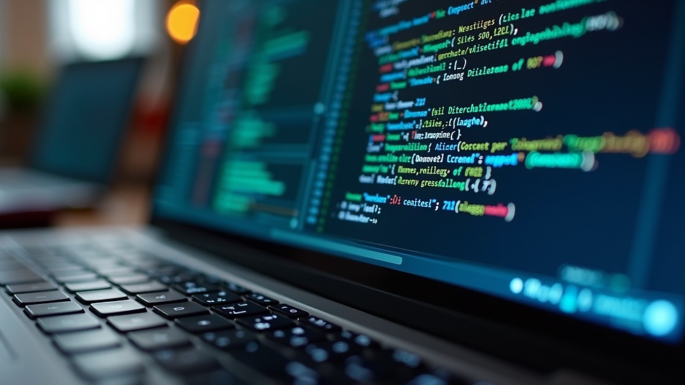 Close-up view of a laptop screen displaying AI code and data analytics